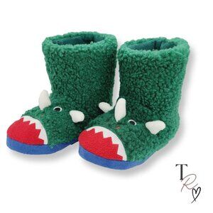 Totes Toasties Kids Dino Slippers Faux Fur Green Dinosaur Size Medium 13–1